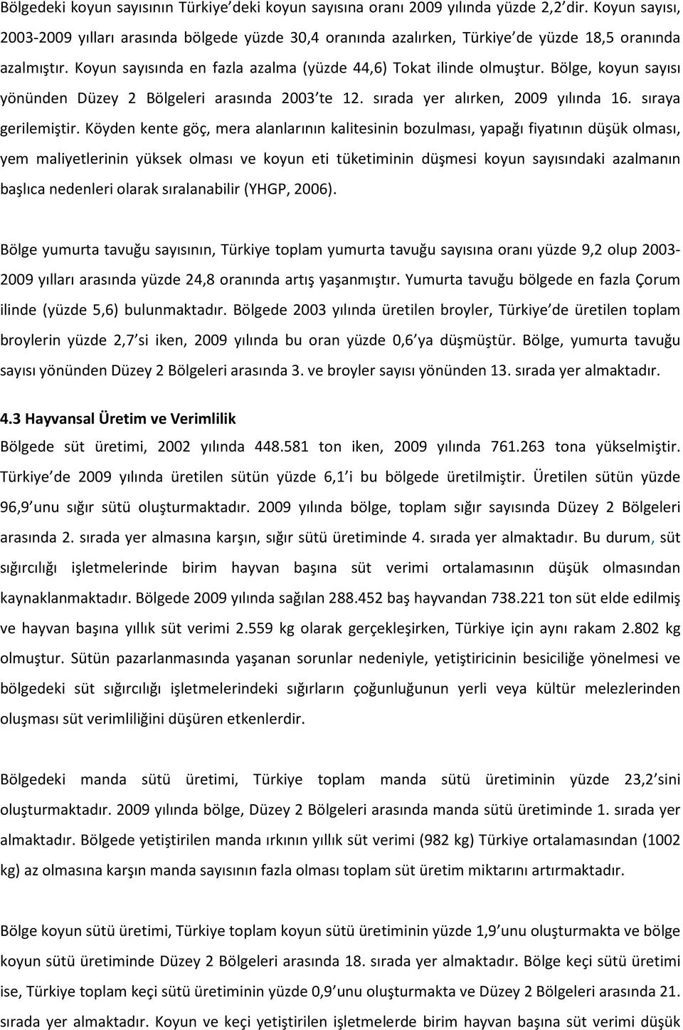 Bölge, koyun sayısı yönünden Düzey 2 Bölgeleri arasında 2003 te 12. sırada yer alırken, 2009 yılında 16. sıraya gerilemiştir.