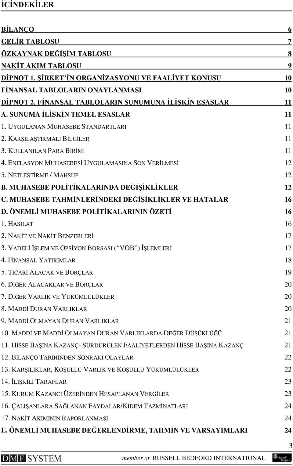 ENFLASYON MUHASEBESİ UYGULAMASINA SON VERİLMESİ 12 5. NETLESTİRME / MAHSUP 12 B. MUHASEBE POLİTİKALARINDA DEĞİŞİKLİKLER 12 C. MUHASEBE TAHMİNLERİNDEKİ DEĞİŞİKLİKLER VE HATALAR 16 D.