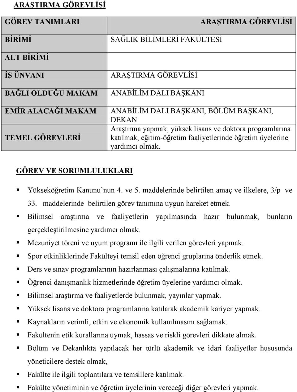 GÖREV VE SORUMLULUKLARI Yükseköğretim Kanunu nun 4. ve 5. maddelerinde belirtilen amaç ve ilkelere, 3/p ve 33. maddelerinde belirtilen görev tanımına uygun hareket etmek.