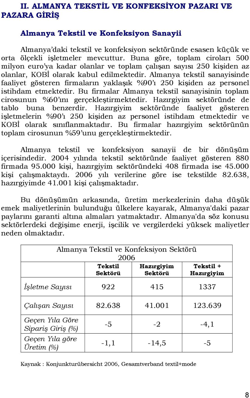 Almanya tekstil sanayisinde faaliyet gösteren firmaların yaklaşık %90 ı 250 kişiden az personel istihdam etmektedir.