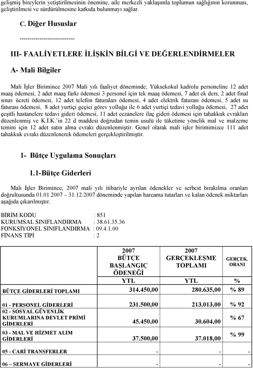 12 adet maaş ödemesi, 2 adet maaş farkı ödemesi 3 personel için tek maaş ödemesi, 7 adet ek ders, 2 adet final sınav ücreti ödemesi, 12 adet telefon faturaları ödemesi, 4 adet elektrik faturası