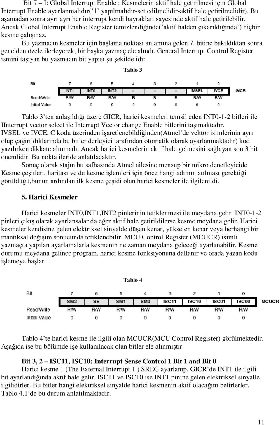 Ancak Global Interrupt Enable Register temizlendiğinde( aktif halden çıkarıldığında ) hiçbir kesme çalışmaz. Bu yazmacın kesmeler için başlama noktası anlamına gelen 7.