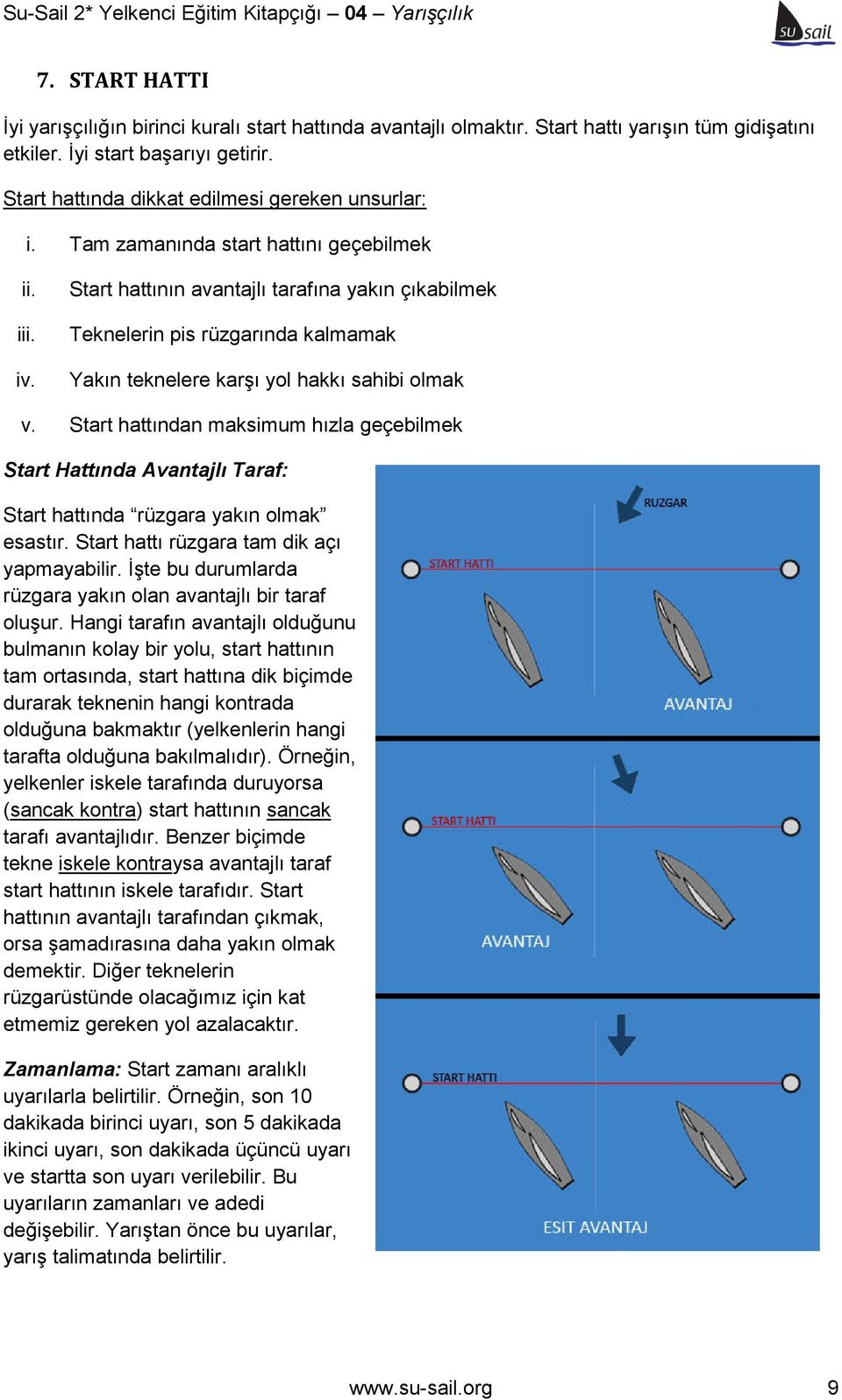 Start hattının avantajlı tarafına yakın çıkabilmek Teknelerin pis rüzgarında kalmamak Yakın teknelere karşı yol hakkı sahibi olmak v.