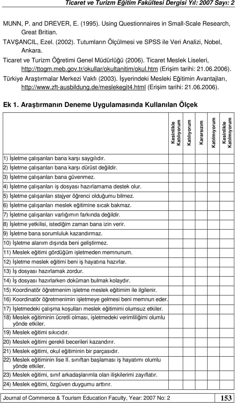 İşyerindeki Mesleki Eğitimin Avantajları, http://www.zft-ausbildung.de/meslekegit4.html (Erişim tarihi: 21.06.2006). Ek 1.