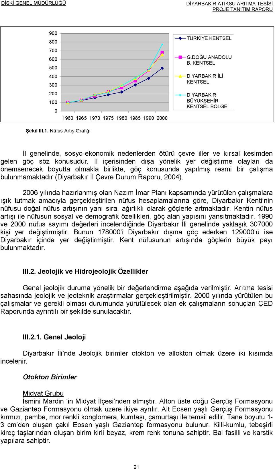 2006 yılında hazırlanmış olan Nazım İmar Planı kapsamında yürütülen çalışmalara ışık tutmak amacıyla gerçekleştirilen nüfus hesaplamalarına göre, Diyarbakır Kenti nin nüfusu doğal nüfus artışının