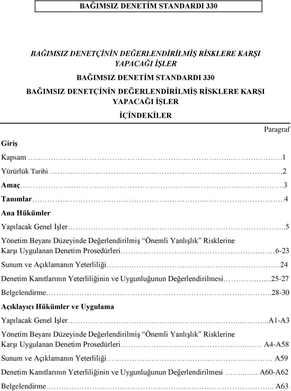 .5 Yönetim Beyanı Düzeyinde Değerlendirilmiş Önemli Yanlışlık Risklerine Karşı Uygulanan Denetim Prosedürleri. 6-23 Sunum ve Açıklamanın Yeterliliği.