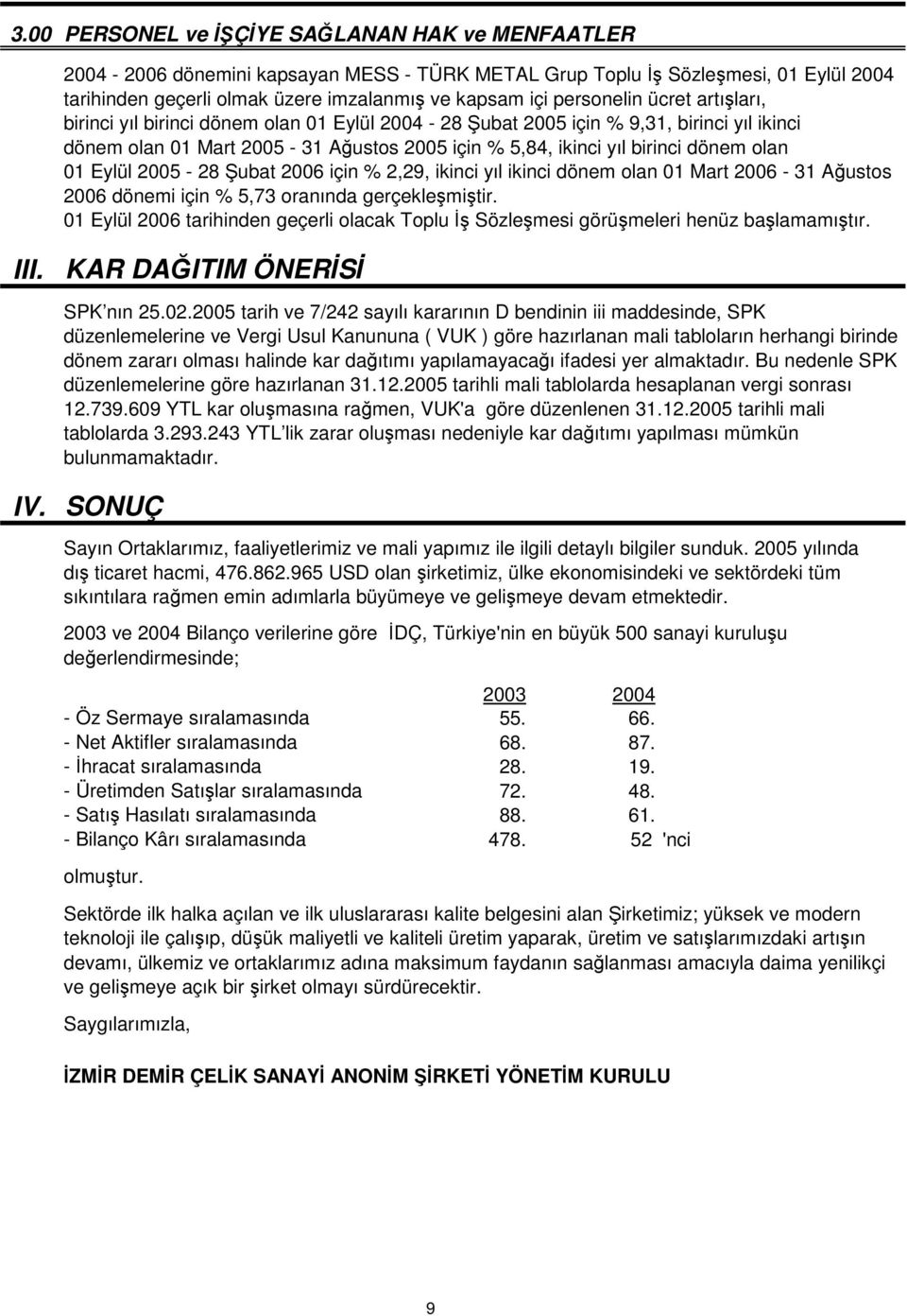 2005-28 ubat 2006 için % 2,29, ikinci yıl ikinci dönem olan 01 Mart 2006-31 Austos 2006 dönemi için % 5,73 oranında gerçeklemitir.