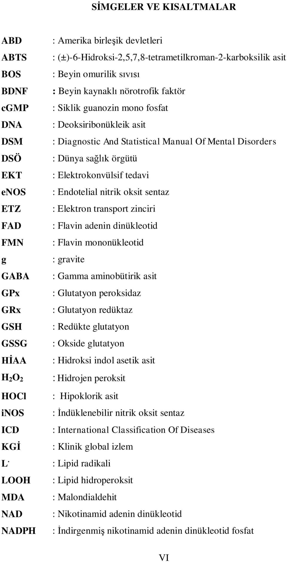 Deoksiribonükleik asit : Diagnostic And Statistical Manual Of Mental Disorders : Dünya sa k örgütü : Elektrokonvülsif tedavi : Endotelial nitrik oksit sentaz : Elektron transport zinciri : Flavin