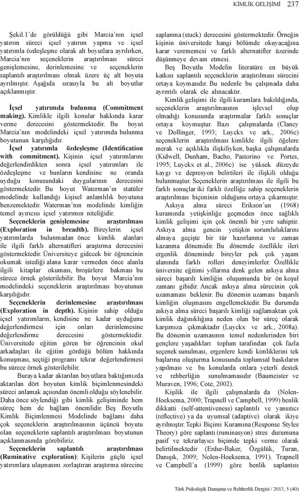 derinlemesine ve seçeneklerin saplantılı araştırılması olmak üzere üç alt boyuta ayrılmıştır. Aşağıda sırasıyla bu alt boyutlar açıklanmıştır. İçsel yatırımda bulunma (Commitment making).