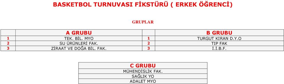 2 TIP FAK 3 ZİRAAT VE DOĞA BİL. FAK. 3 İ.İ.B.F. C GRUBU MÜHENDİSLİK FAK.