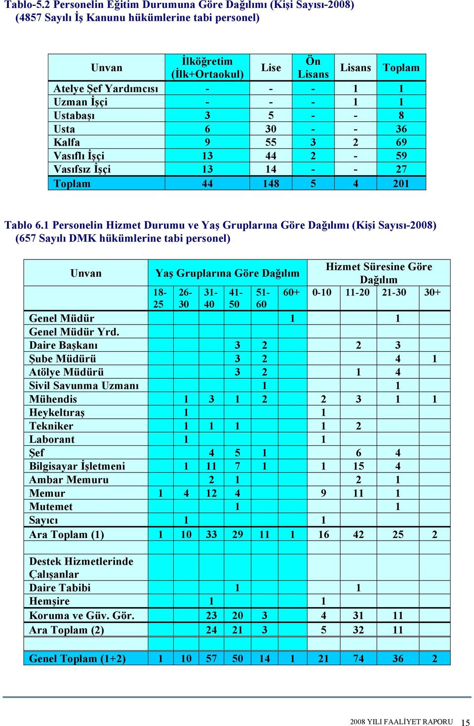 - 1 1 Uzman İşçi - - - 1 1 Ustabaşı 3 5 - - 8 Usta 6 30 - - 36 Kalfa 9 55 3 2 69 Vasıflı İşçi 13 44 2-59 Vasıfsız İşçi 13 14 - - 27 Toplam 44 148 5 4 201 Tablo 6.