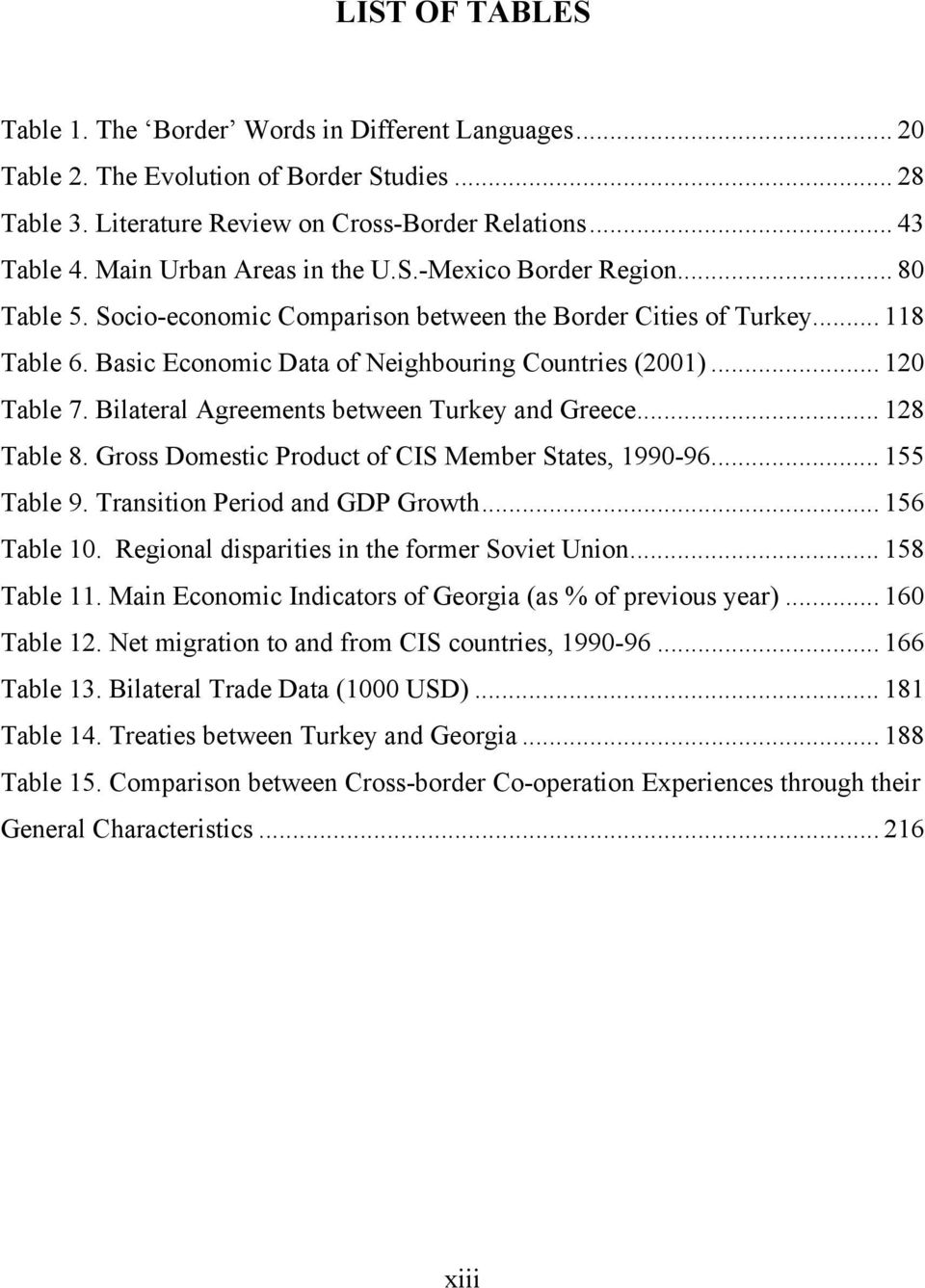 .. 120 Table 7. Bilateral Agreements between Turkey and Greece... 128 Table 8. Gross Domestic Product of CIS Member States, 1990-96... 155 Table 9. Transition Period and GDP Growth... 156 Table 10.