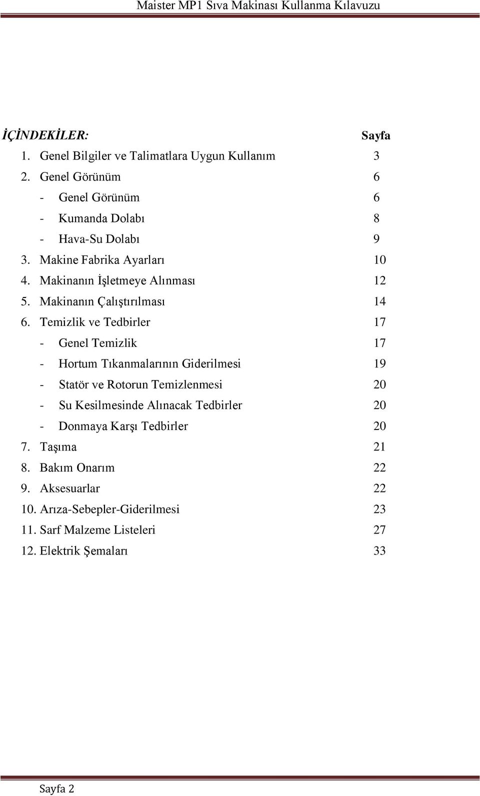 Makinanın Çalıştırılması 14 6.