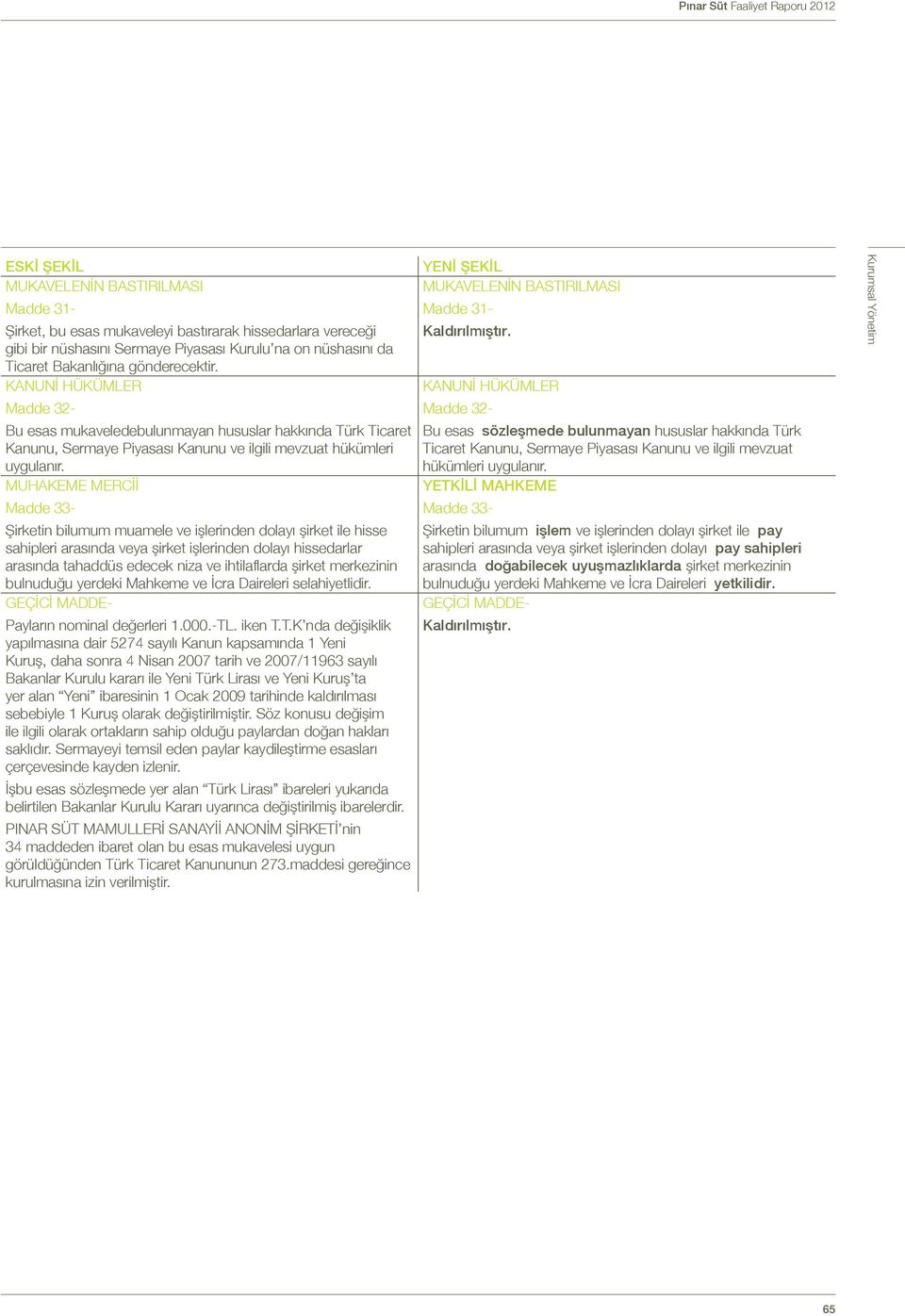 KANUNİ HÜKÜMLER KANUNİ HÜKÜMLER Madde 32- Madde 32- Bu esas mukaveledebulunmayan hususlar hakkında Türk Ticaret Bu esas sözleşmede bulunmayan hususlar hakkında Türk Kanunu, Sermaye Piyasası Kanunu ve