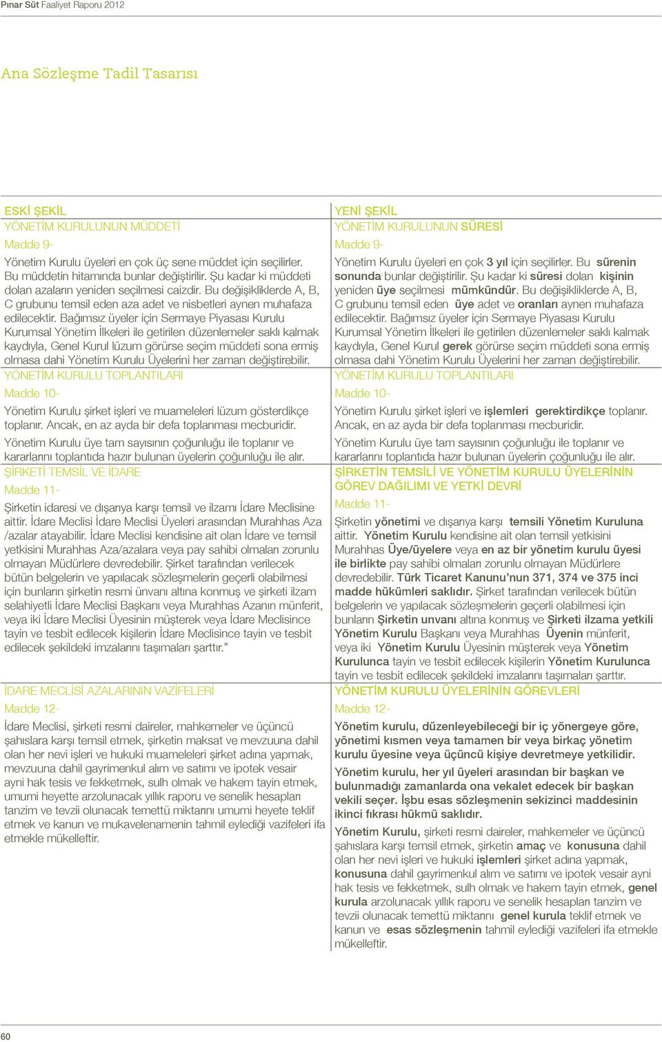 Bağımsız üyeler için Sermaye Piyasası Kurulu Kurumsal Yönetim İlkeleri ile getirilen düzenlemeler saklı kalmak kaydıyla, Genel Kurul lüzum görürse seçim müddeti sona ermiş olmasa dahi Yönetim Kurulu