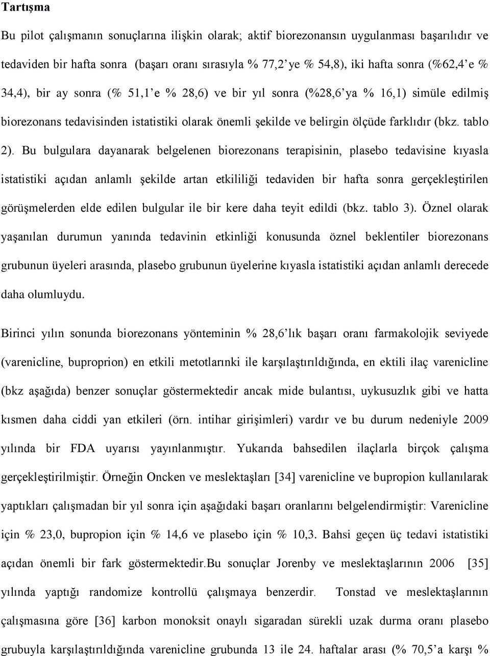 Bu bulgulara dayanarak belgelenen biorezonans terapisinin, plasebo tedavisine kıyasla istatistiki açıdan anlamlı şekilde artan etkililiği tedaviden bir hafta sonra gerçekleştirilen görüşmelerden elde