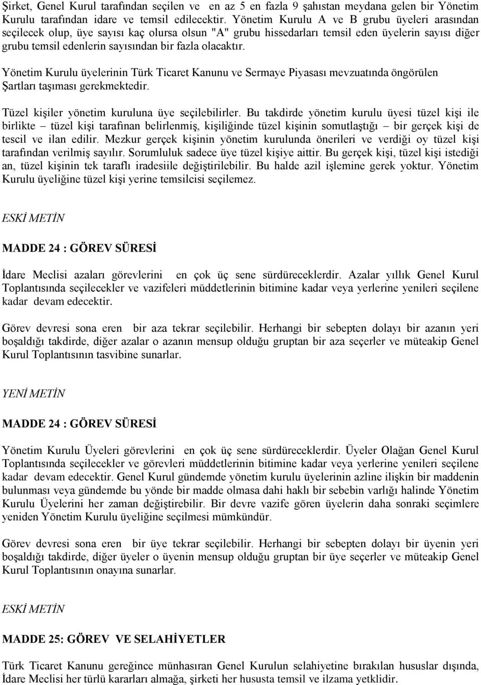 olacaktır. Yönetim Kurulu üyelerinin Türk Ticaret Kanunu ve Sermaye Piyasası mevzuatında öngörülen Şartları taşıması gerekmektedir. Tüzel kişiler yönetim kuruluna üye seçilebilirler.