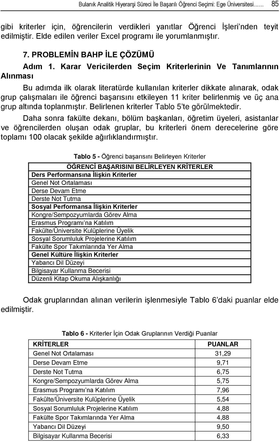 Karar Vericilerden Seçim Kriterlerinin Ve Tanımlarının Alınması Bu adımda ilk olarak literatürde kullanılan kriterler dikkate alınarak, odak grup çalışmaları ile öğrenci başarısını etkileyen 11