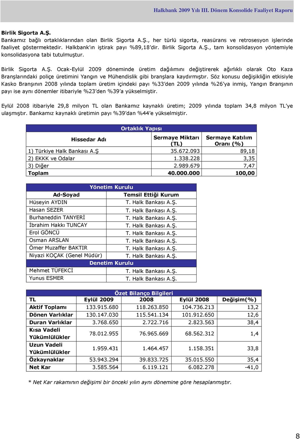 Söz konusu değişikliğin etkisiyle Kasko Branşının 2008 yılında toplam üretim içindeki payı %33 den 2009 yılında %26 ya inmiş, Yangın Branşının payı ise aynı dönemler itibariyle %23 den %39 a