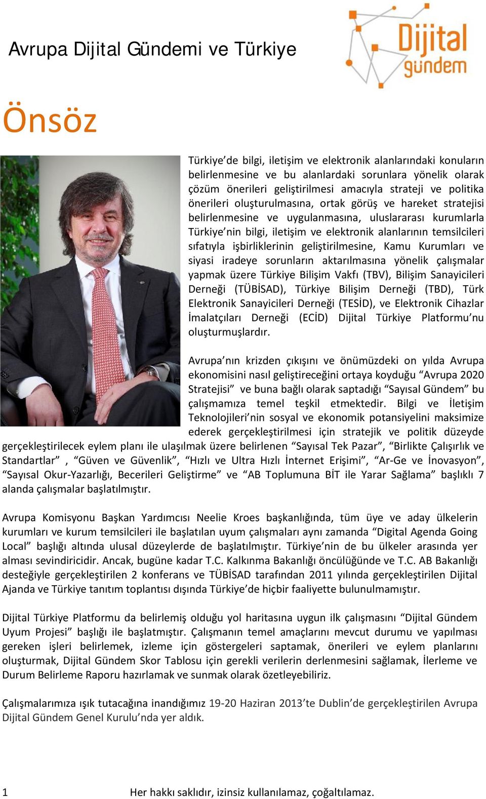 işbirliklerinin geliştirilmesine, Kamu Kurumları ve siyasi iradeye sorunların aktarılmasına yönelik çalışmalar yapmak üzere Türkiye Bilişim Vakfı (TBV), Bilişim Sanayicileri Derneği (TÜBİSAD),