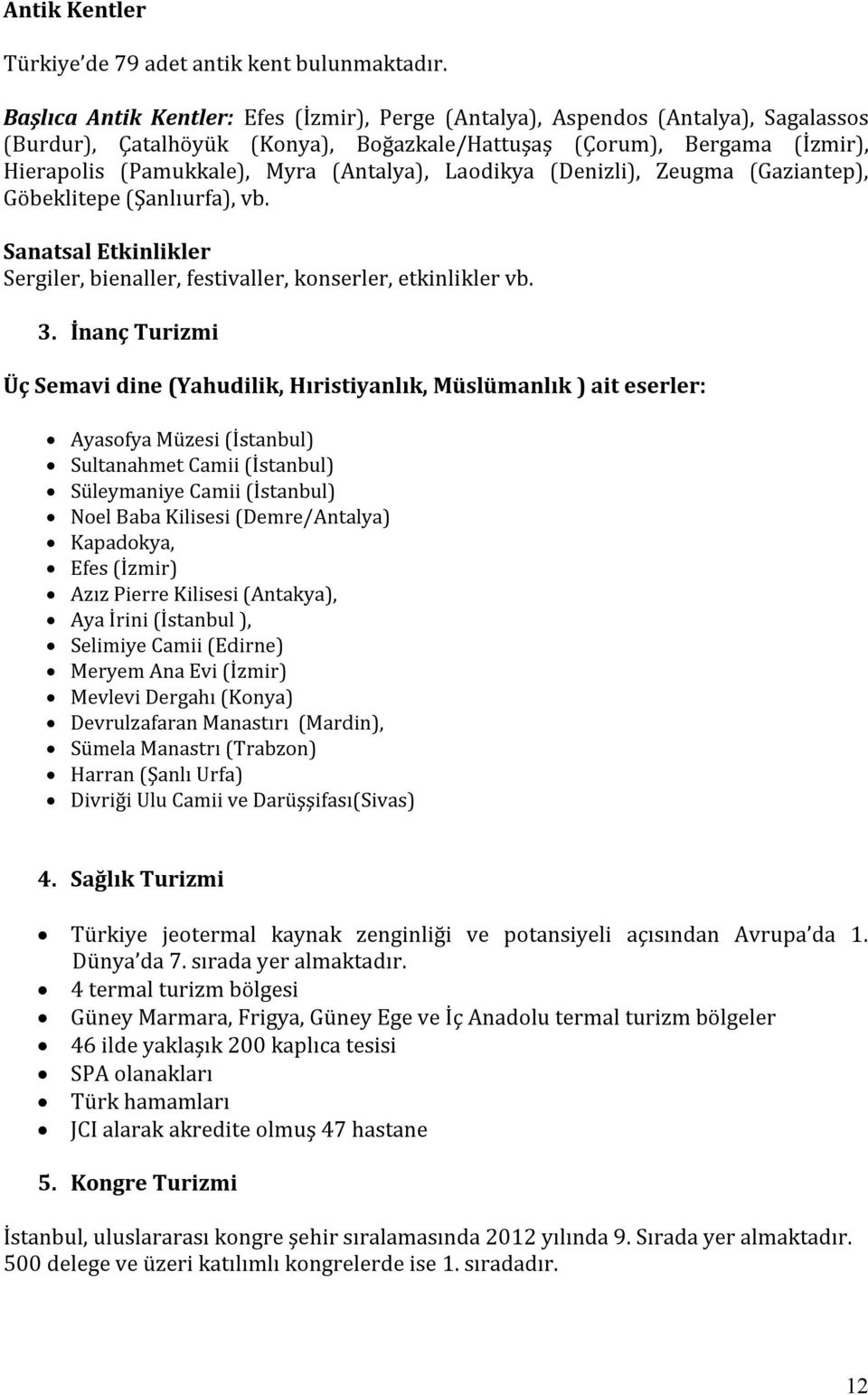 Laodikya (Denizli), Zeugma (Gaziantep), Göbeklitepe (Şanlıurfa), vb. Sanatsal Etkinlikler Sergiler, bienaller, festivaller, konserler, etkinlikler vb. 3.