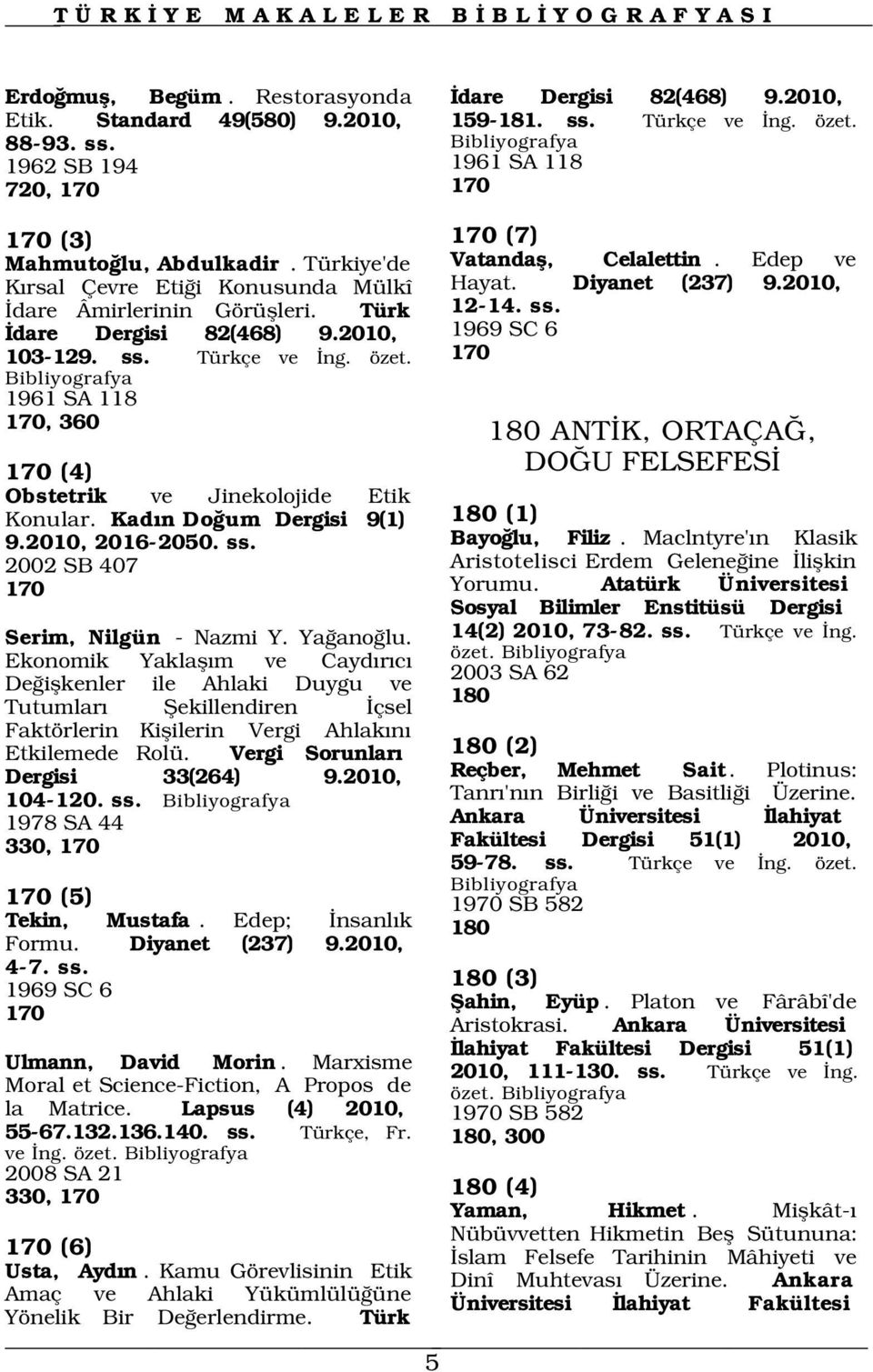 1961 SA 118 170, 360 170 (4) Obstetrik ve Jinekolojide Etik Konular. Kad n Do um Dergisi 9(1) 9.2010, 2016-2050. ss. 2002 SB 407 170 Serim, Nilgün - Nazmi Y. Ya ano lu.