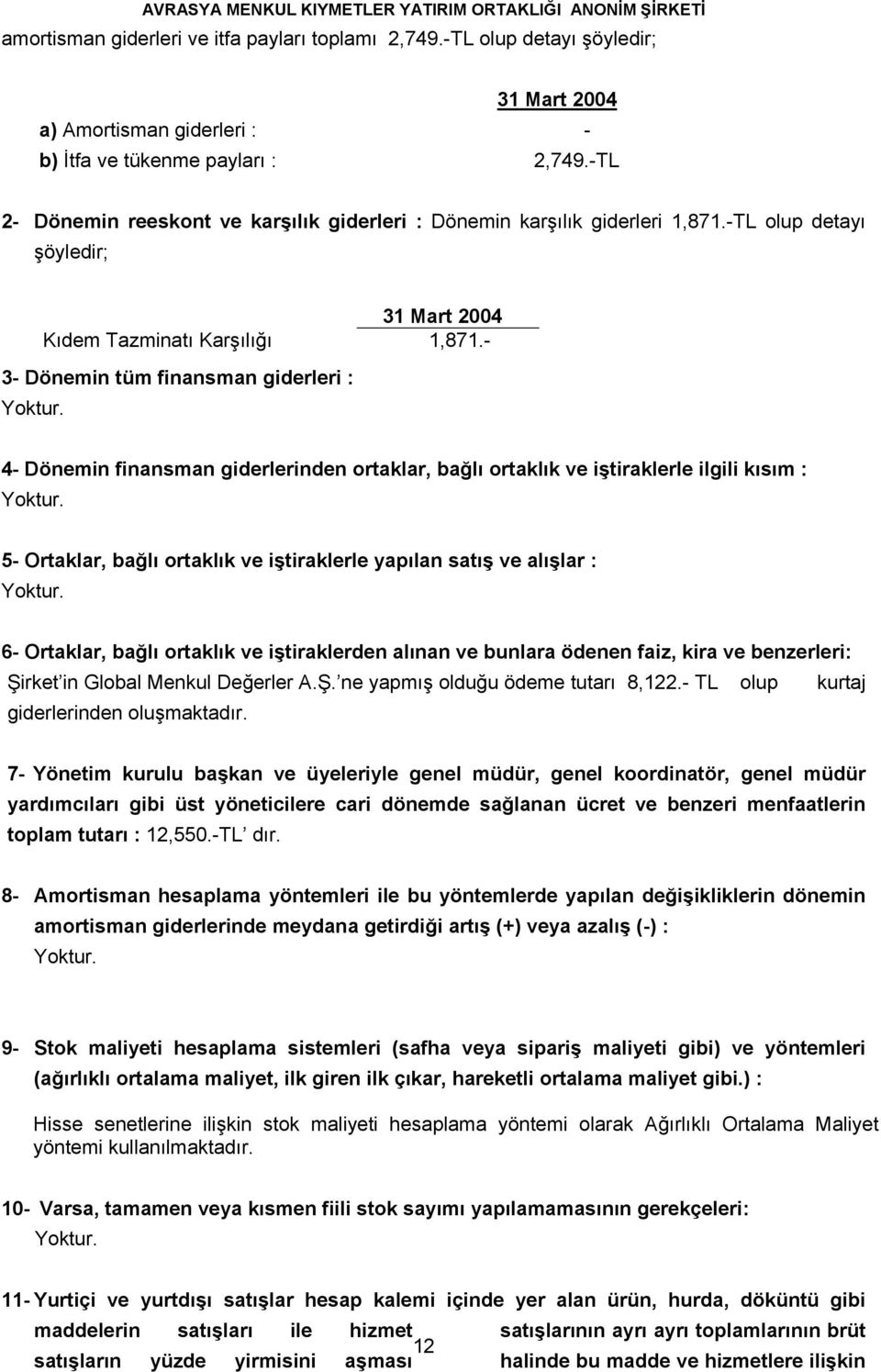 - 3- Dönemin tüm finansman giderleri : 4- Dönemin finansman giderlerinden ortaklar, bağlı ortaklık ve iştiraklerle ilgili kısım : 5- Ortaklar, bağlı ortaklık ve iştiraklerle yapılan satış ve alışlar