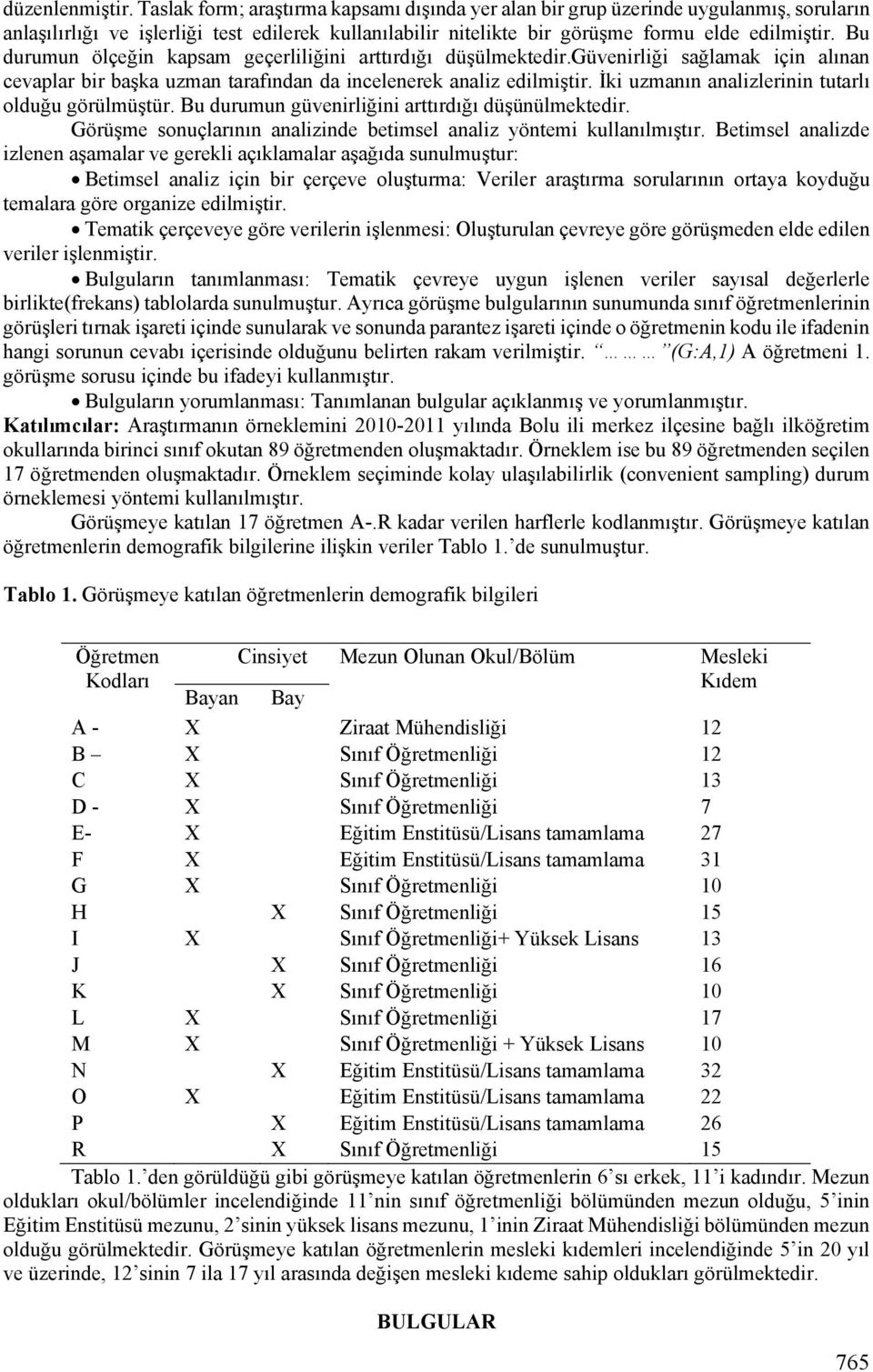 Bu durumun ölçeğin kapsam geçerliliğini arttırdığı düşülmektedir.güvenirliği sağlamak için alınan cevaplar bir başka uzman tarafından da incelenerek analiz edilmiştir.