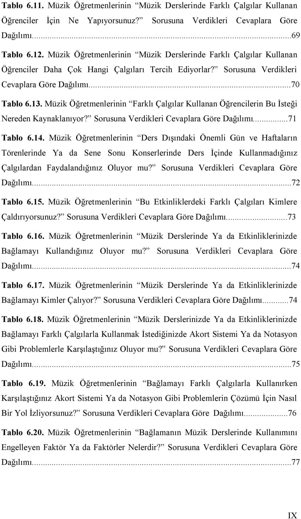 Müzik Öğretmenlerinin Farklı Çalgılar Kullanan Öğrencilerin Bu İsteği Nereden Kaynaklanıyor? Sorusuna Verdikleri Cevaplara Göre Dağılımı...71 Tablo 6.14.