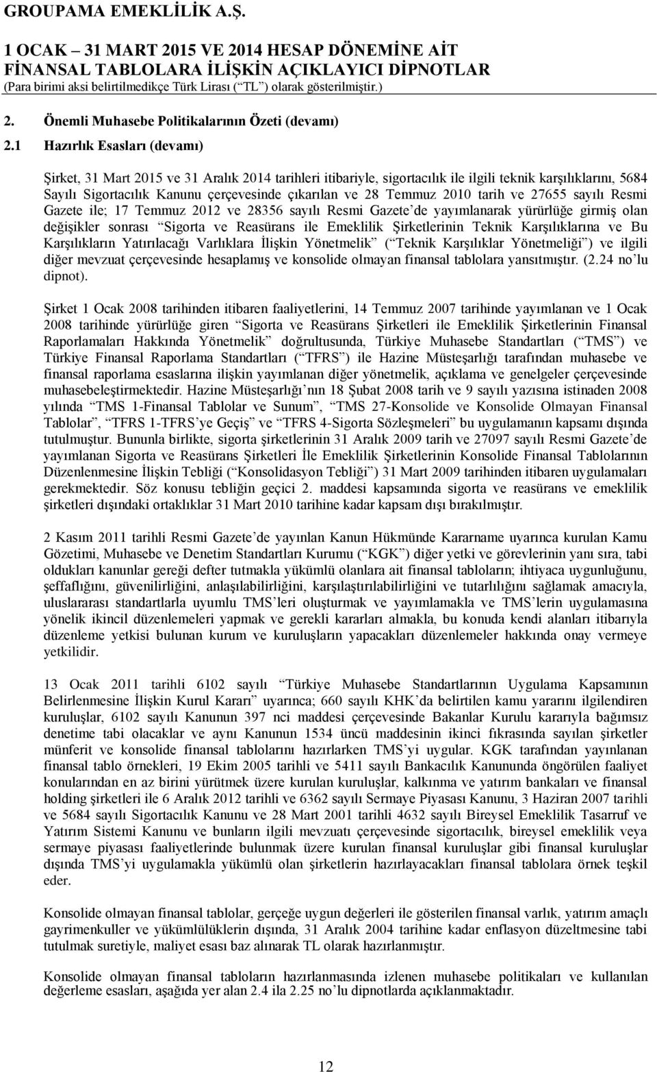 Temmuz 2010 tarih ve 27655 sayılı Resmi Gazete ile; 17 Temmuz 2012 ve 28356 sayılı Resmi Gazete de yayımlanarak yürürlüğe girmiģ olan değiģikler sonrası Sigorta ve Reasürans ile Emeklilik