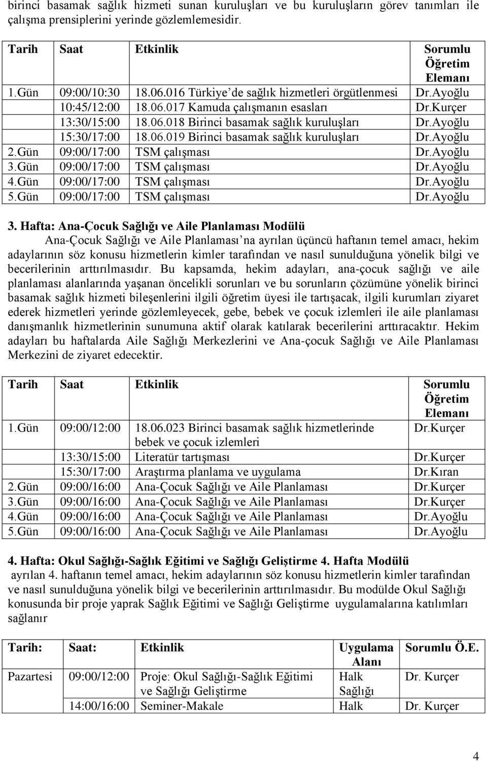 Ayoğlu 2.Gün 09:00/17:00 TSM çalışması Dr.Ayoğlu 3.