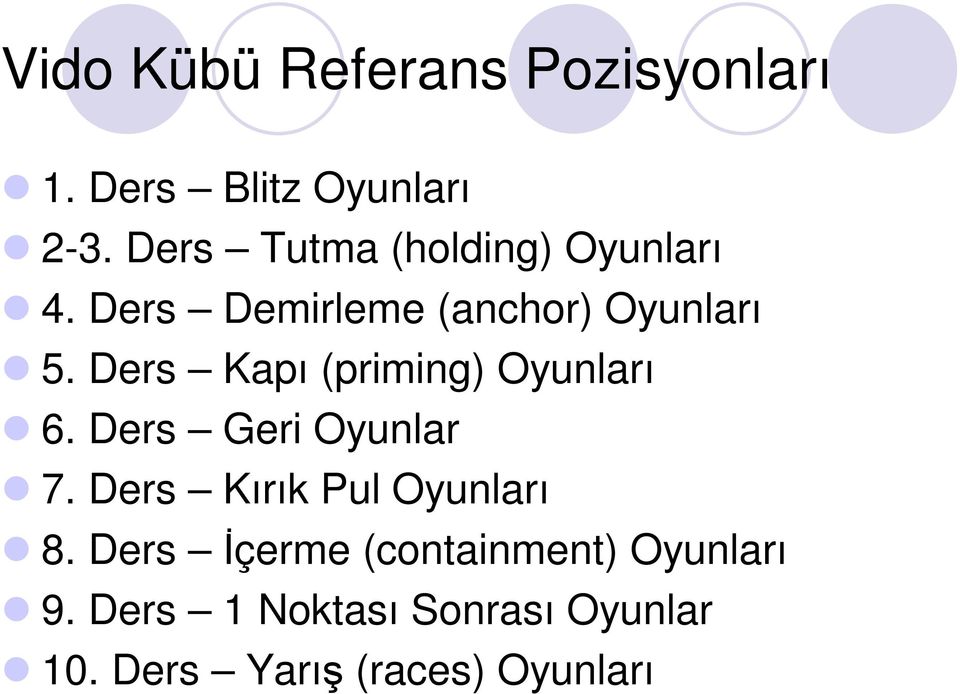 Ders Kapı (priming) Oyunları 6. Ders Geri Oyunlar 7.