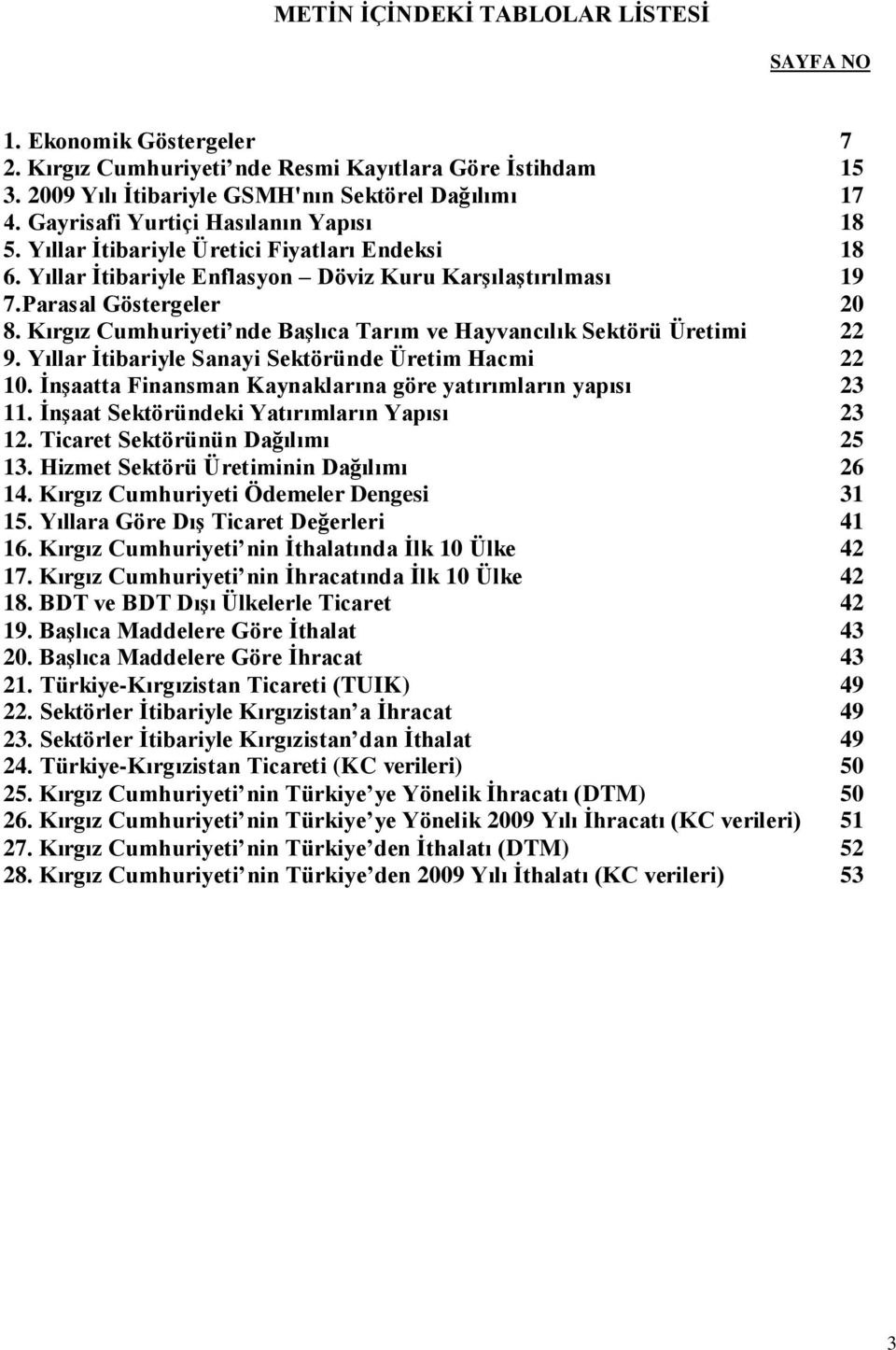 Kırgız Cumhuriyeti nde BaĢlıca Tarım ve Hayvancılık Sektörü Üretimi 22 9. Yıllar Ġtibariyle Sanayi Sektöründe Üretim Hacmi 22 10. ĠnĢaatta Finansman Kaynaklarına göre yatırımların yapısı 23 11.