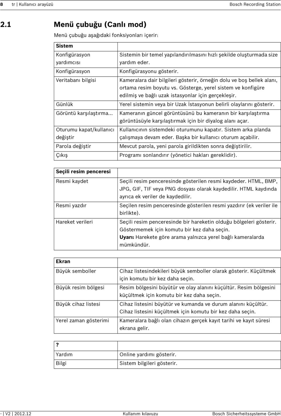 .. Oturumu kapat/kullanıcı değiştir Parola değiştir Çıkış Sistemin bir temel yapılandırılmasını hızlı şekilde oluşturmada size yardım eder. Konfigürasyonu gösterir.