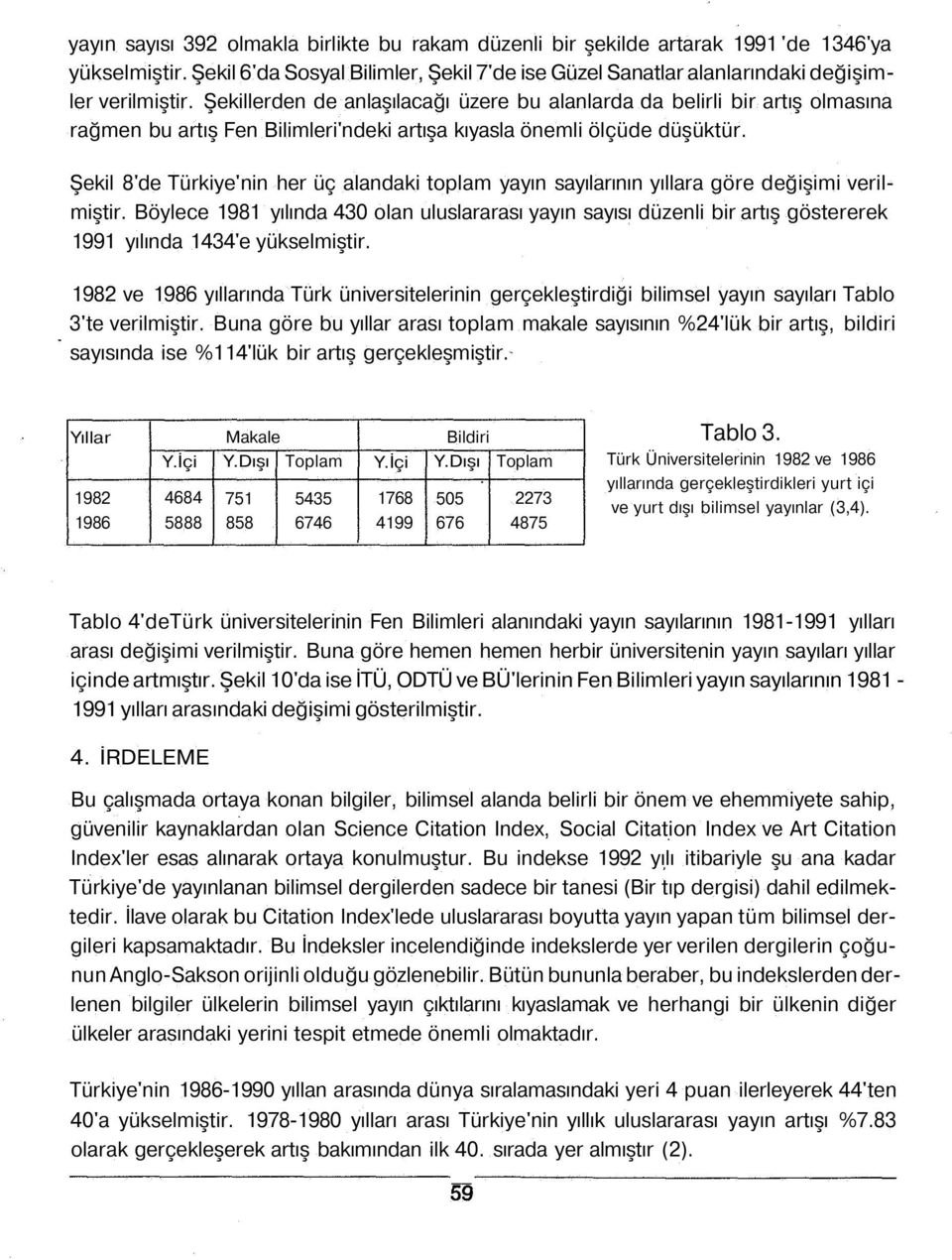 Şekil 8'de Türkiye'nin her üç alandaki toplam yayın sayılarının yıllara göre değişimi verilmiştir.