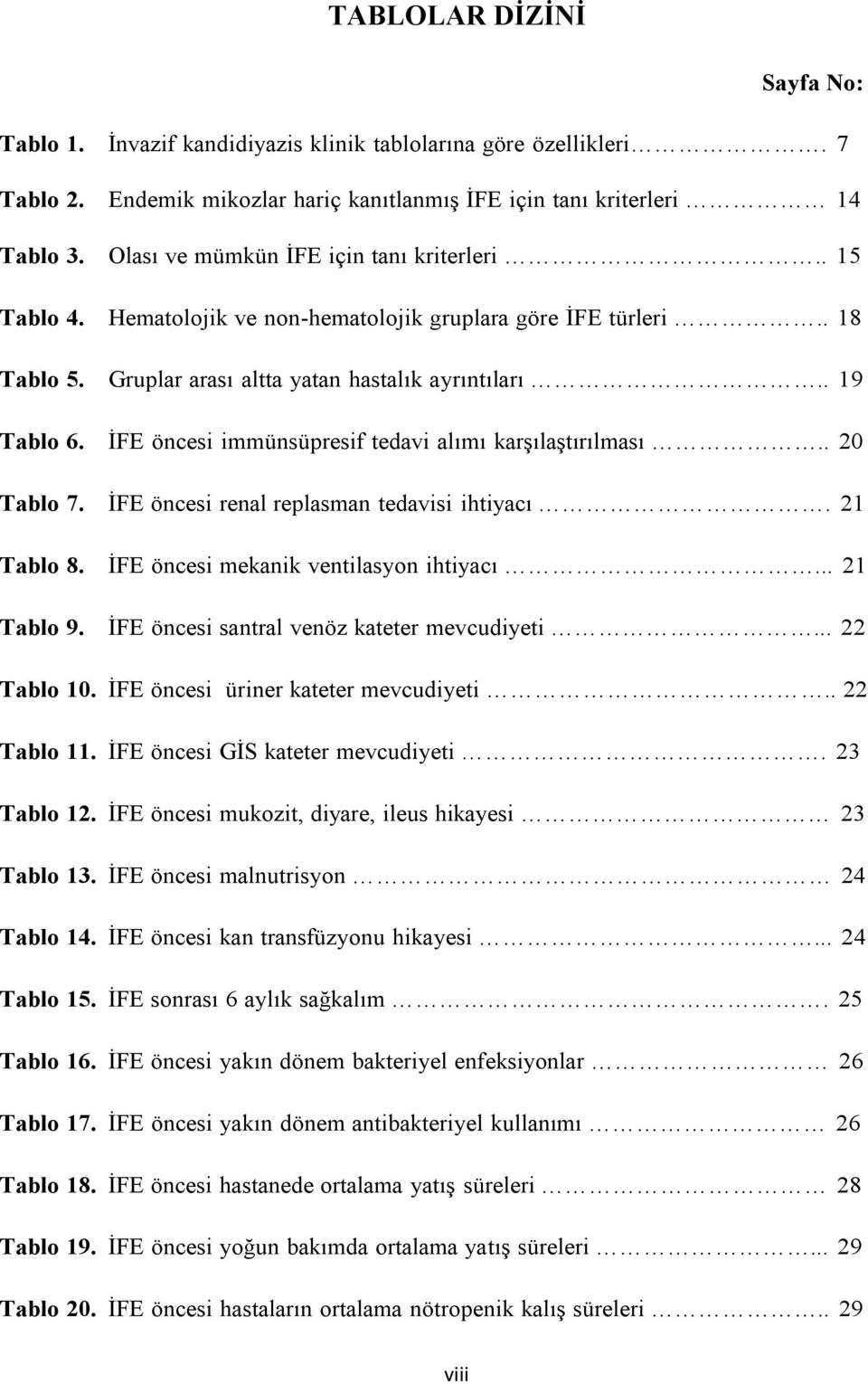 İFE öncesi immünsüpresif tedavi alımı karşılaştırılması.. 20 Tablo 7. İFE öncesi renal replasman tedavisi ihtiyacı. 21 Tablo 8. İFE öncesi mekanik ventilasyon ihtiyacı... 21 Tablo 9.