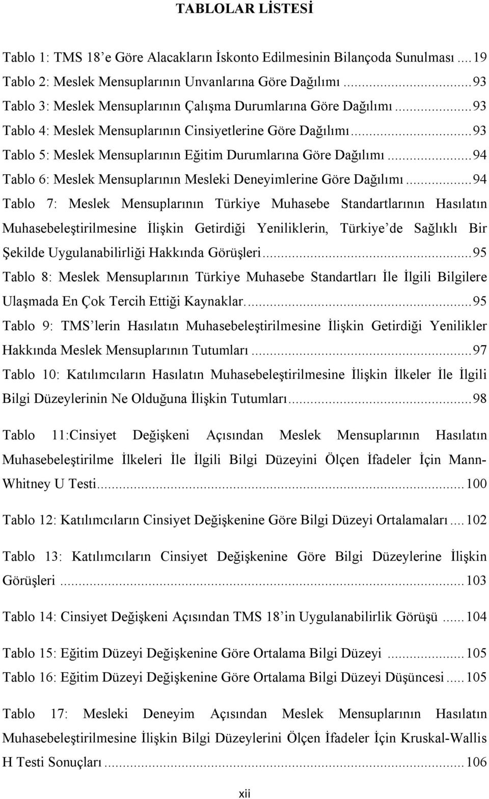 .. 93 Tablo 5: Meslek Mensuplarının Eğitim Durumlarına Göre Dağılımı... 94 Tablo 6: Meslek Mensuplarının Mesleki Deneyimlerine Göre Dağılımı.