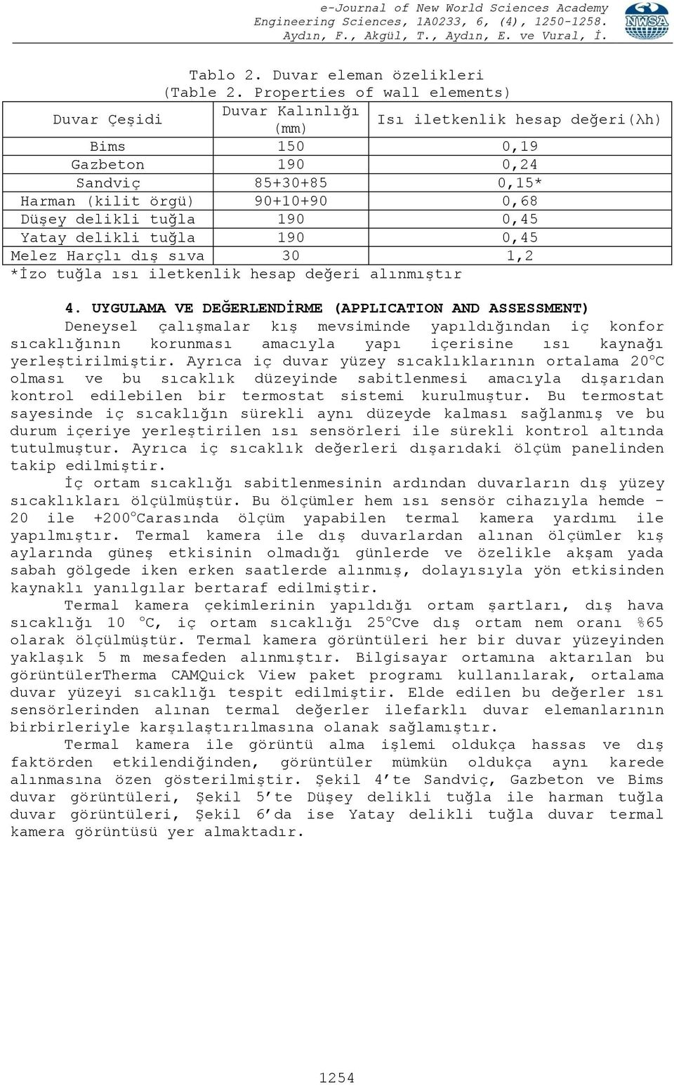 tuğla 190 0,45 Yatay delikli tuğla 190 0,45 Melez Harçlı dış sıva 30 1,2 *İzo tuğla ısı iletkenlik hesap değeri alınmıştır 4.