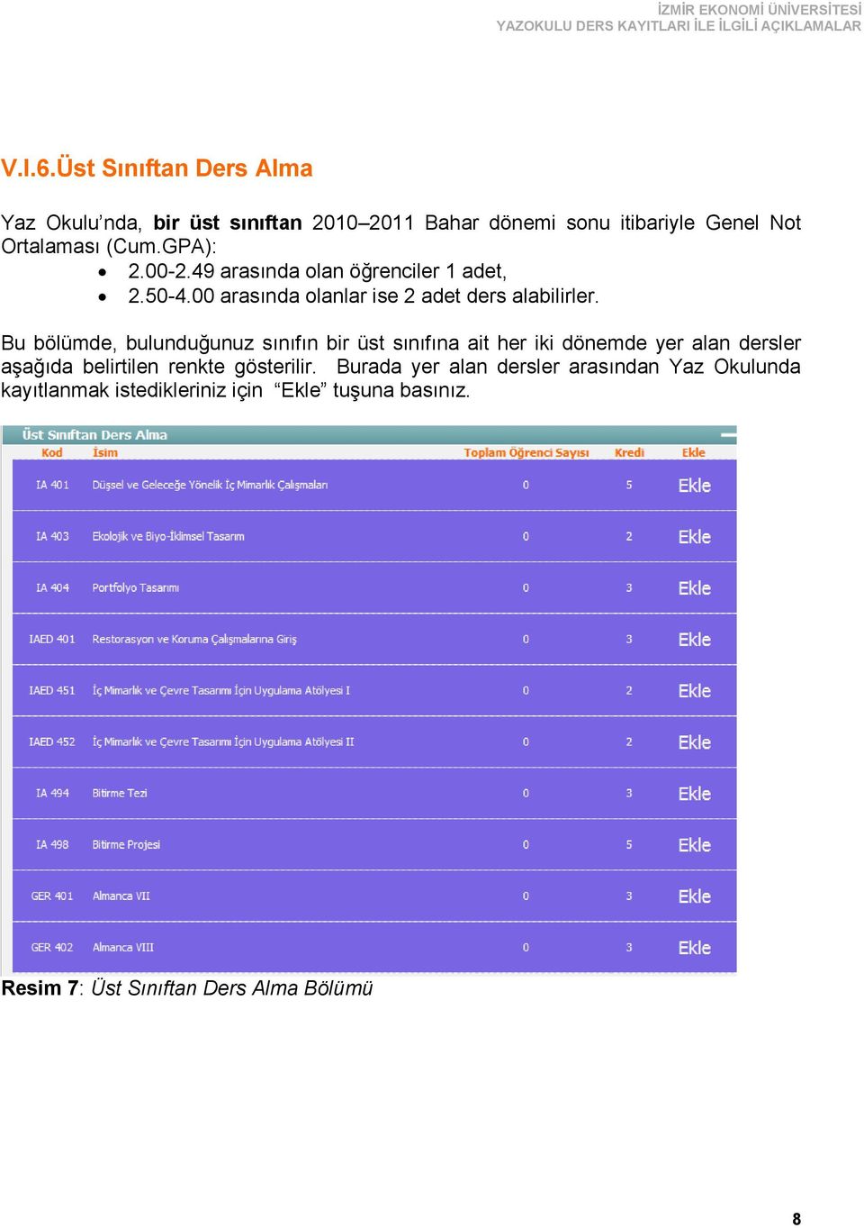 GPA): 2.00-2.49 arasında olan öğrenciler 1 adet, 2.50-4.00 arasında olanlar ise 2 adet ders alabilirler.