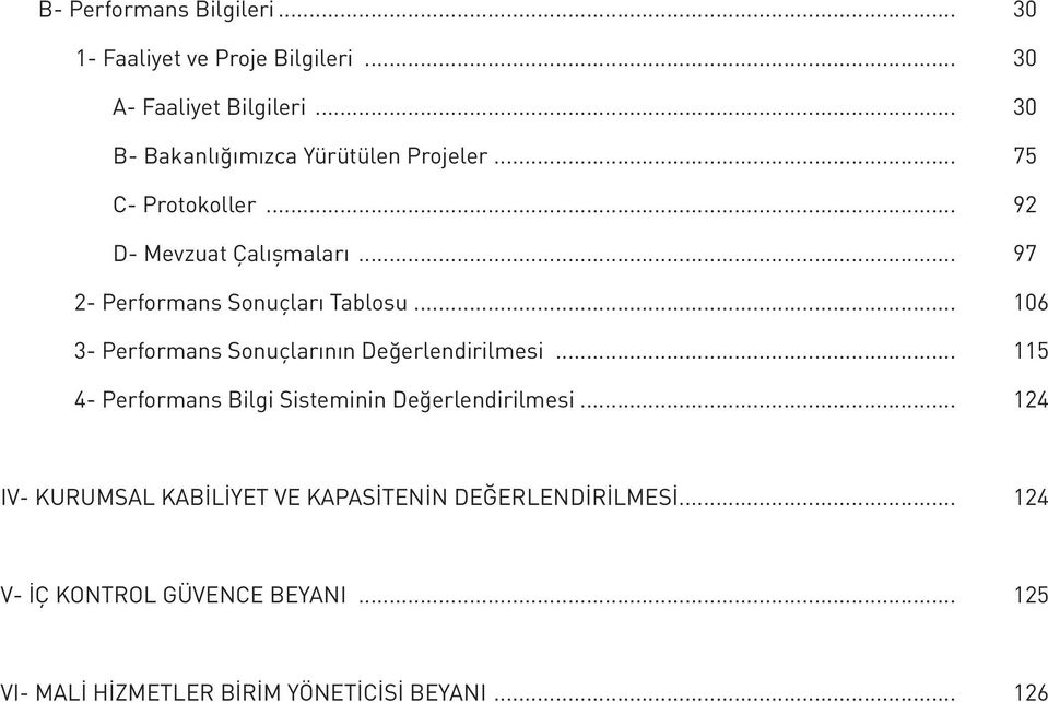 .. 97 2- Performans Sonuçları Tablosu... 106 3- Performans Sonuçlarının Değerlendirilmesi.