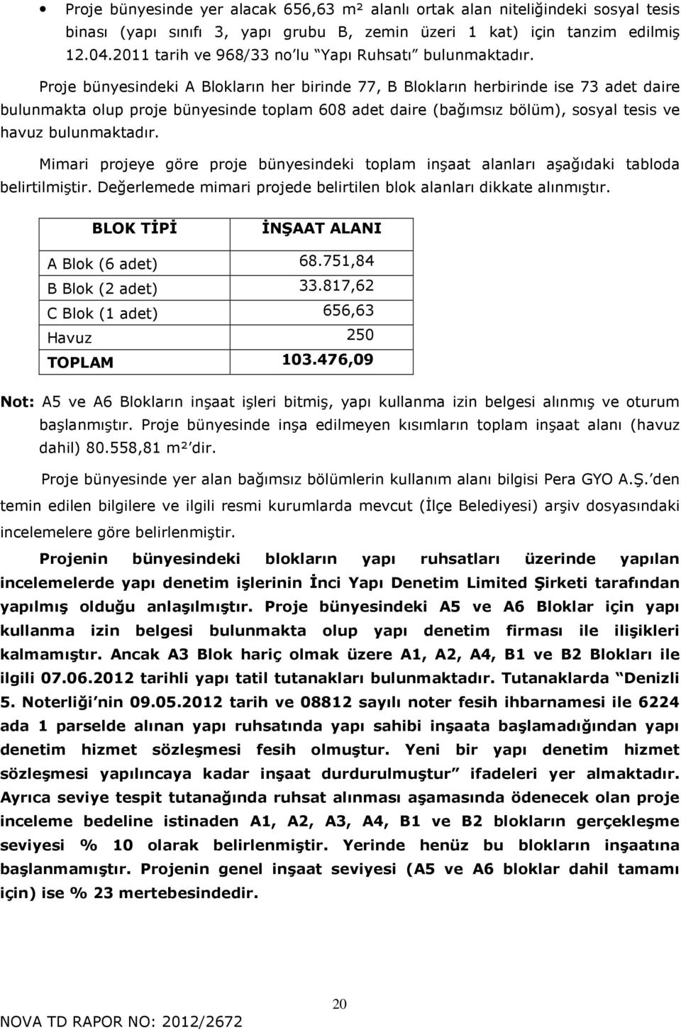 Proje bünyesindeki A Blokların her birinde 77, B Blokların herbirinde ise 73 adet daire bulunmakta olup proje bünyesinde toplam 608 adet daire (bağımsız bölüm), sosyal tesis ve havuz bulunmaktadır.