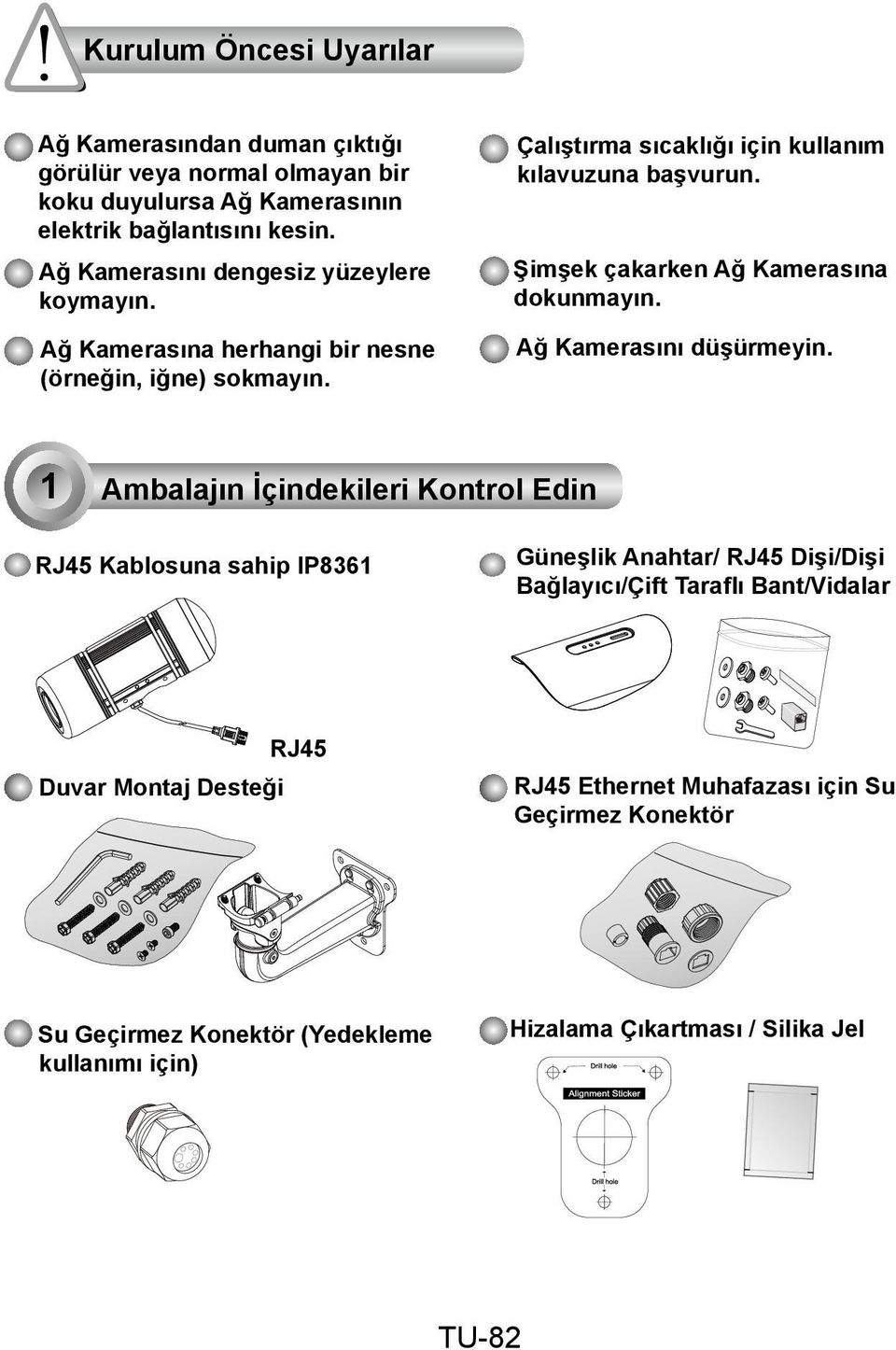 Şimşek çakarken Ağ Kamerasına dokunmayın. Ağ Kamerasını düşürmeyin.