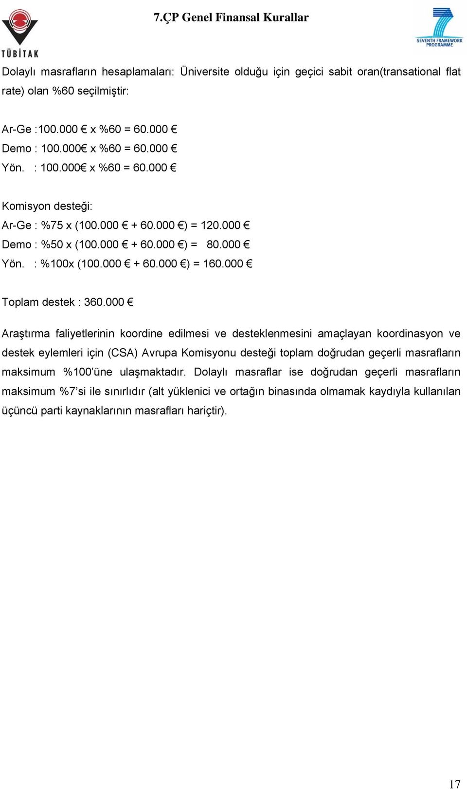 000 Araştırma faliyetlerinin koordine edilmesi ve desteklenmesini amaçlayan koordinasyon ve destek eylemleri için (CSA) Avrupa Komisyonu desteği toplam doğrudan geçerli masrafların maksimum %100