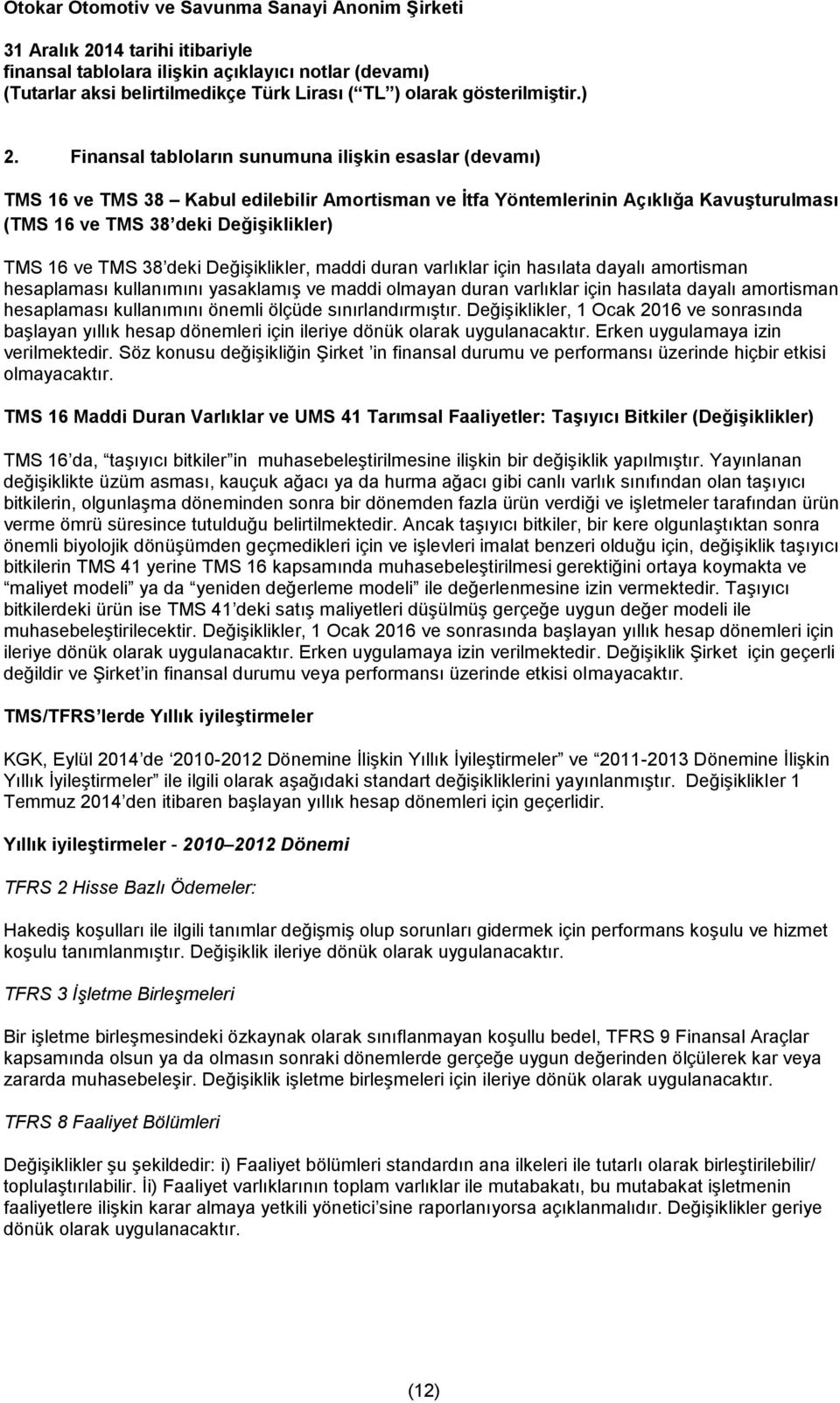 kullanımını önemli ölçüde sınırlandırmıştır. Değişiklikler, 1 Ocak 2016 ve sonrasında başlayan yıllık hesap dönemleri için ileriye dönük olarak uygulanacaktır. Erken uygulamaya izin verilmektedir.