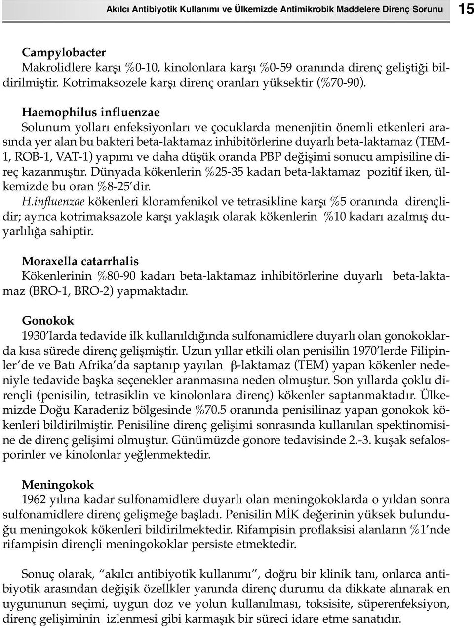 Haemophilus influenzae Solunum yolları enfeksiyonları ve çocuklarda menenjitin önemli etkenleri arasında yer alan bu bakteri beta-laktamaz inhibitörlerine duyarlı beta-laktamaz (TEM- 1, ROB-1, VAT-1)