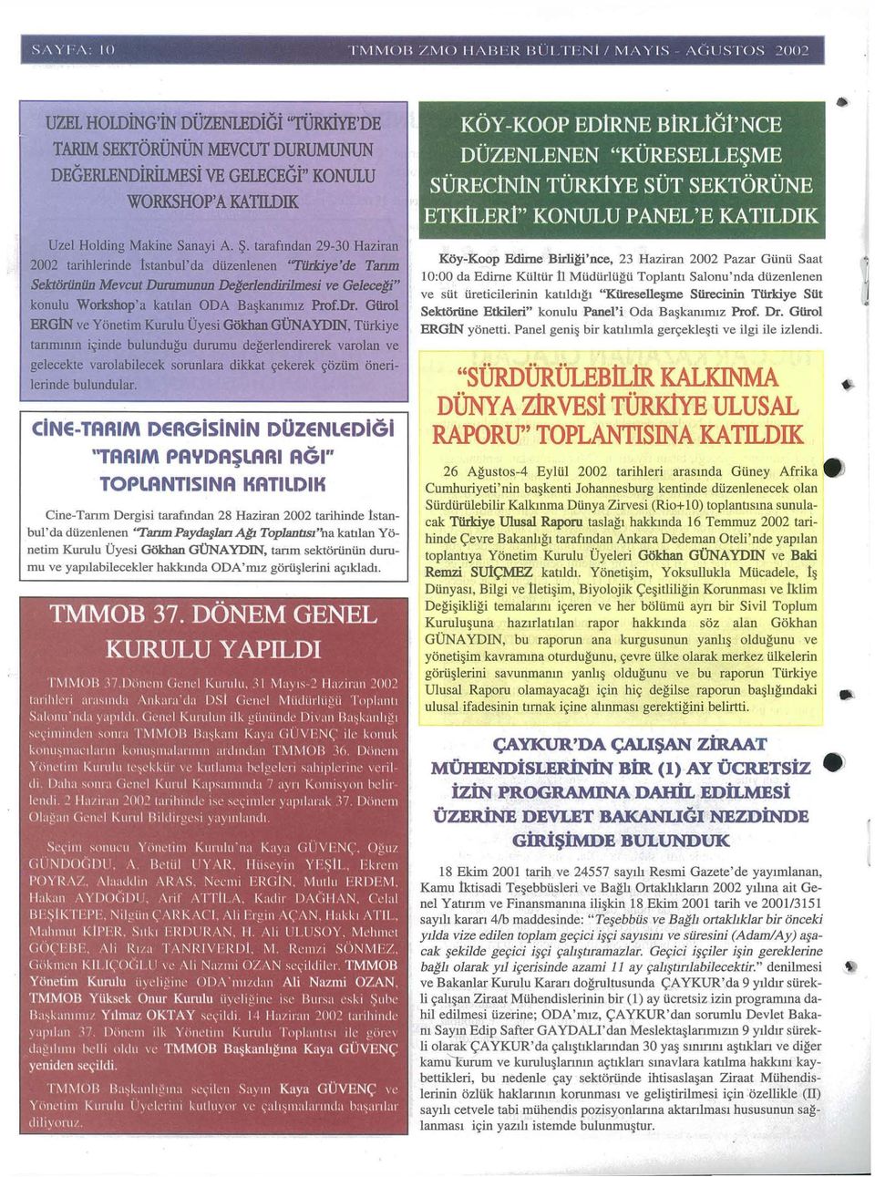 Sanayi A. ~ tarafmdan 29-30 Haziran 2002 tarihlerinde lstanbul'da diizenlenen 'Tilddye'de Tanm SektiJ.rlJniln Mevcut Durumunun Delerlendirilm.