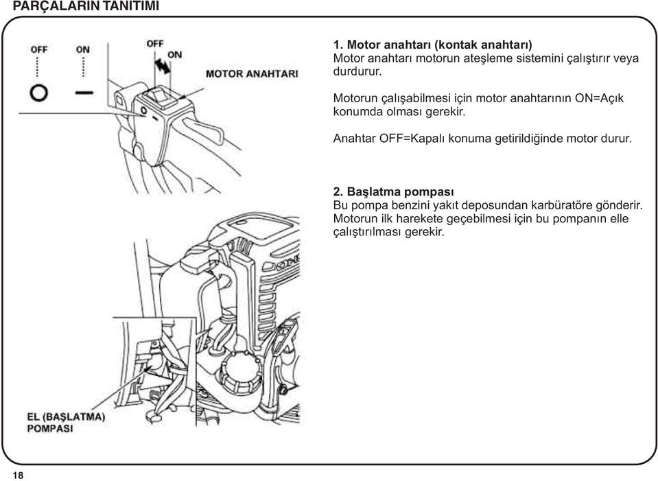 Motorun çalýþabilmesi için motor anahtarýnýn ON=Açýk konumda olmasý gerekir.