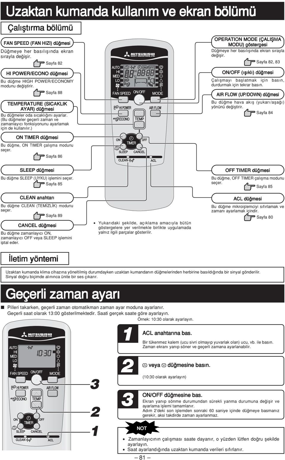 Sayfa 88 TEMPERATURE (SICAKLIK AYAR) dü mesi Bu dü meler oda s cakl n ayarlar. (Bu dü meler geçerli zaman ve zamanlay c fonksiyonunu ayarlamak için de kullan l r.