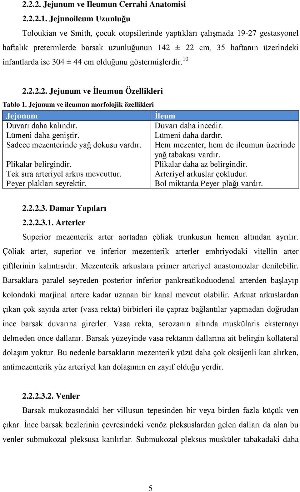 44 cm olduğunu göstermiģlerdir. 10 2.2.2.2. Jejunum ve Ġleumun Özellikleri Tablo 1. Jejunum ve ileumun morfolojik özellikleri Jejunum Duvarı daha kalındır. Lümeni daha geniģtir.