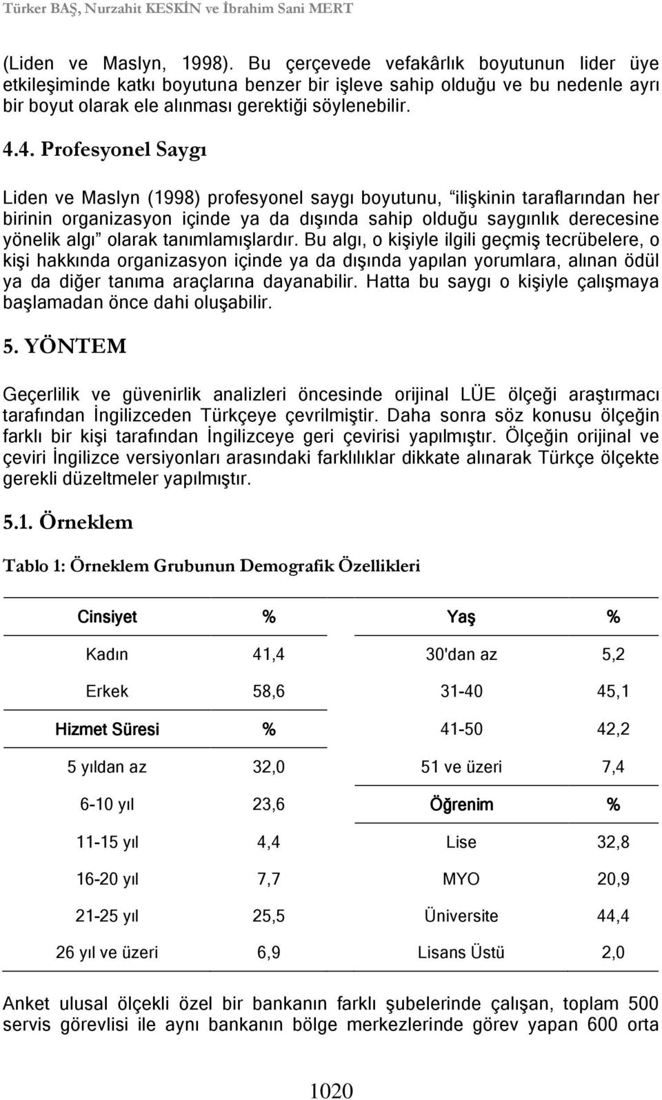 4. Profesyonel Saygı Liden ve Maslyn (1998) profesyonel saygı boyutunu, ilişkinin taraflarından her birinin organizasyon içinde ya da dışında sahip olduğu saygınlık derecesine yönelik algı olarak